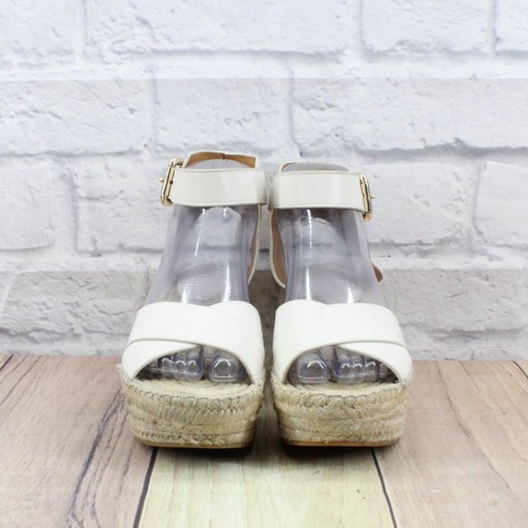 Coach White Leather Ankle Strap Platform Jute Wedge Sandals Size 6.5 B - Picture 4 of 11